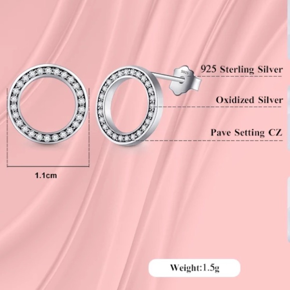 Sterling silver stud round earrings - Picture 3 of 6